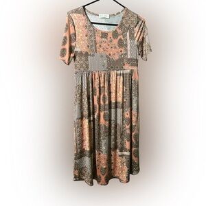 Peach and Brown Casual Midi Dress
